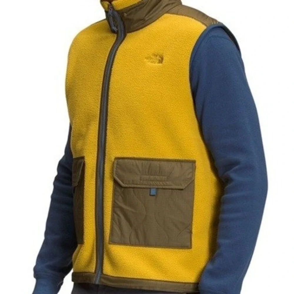 The North Face Gorpcore Utility‎ Fleece Vest Yellow Brown Full Zip Men's Size S